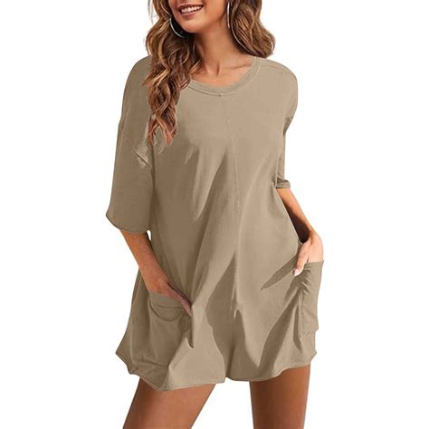 AHTJRT Rompers for Women Casual Solid Reversible Short Sleeve Jumpsuits