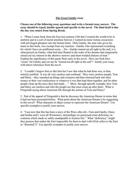The Great Gatsby essay test