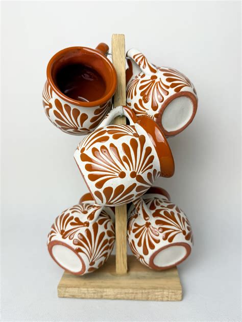 Mexican Clay Mugs 6pc Set Tazas De Barro Talavera Coffee Mug Jarritos