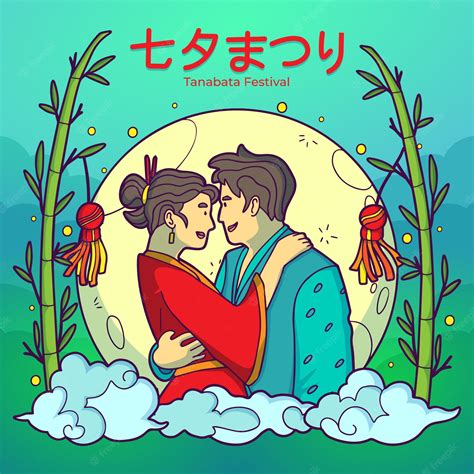 Premium Vector Hand Drawn Tanabata Illustration With Couple