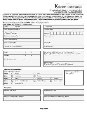 Fillable Online Kibworth Gps Co Practice Registration Form Kibworth