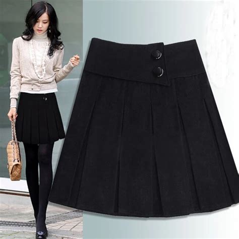 Wool Skirts Winter Womens Fall Autumn Zipper Closed Button Decorated