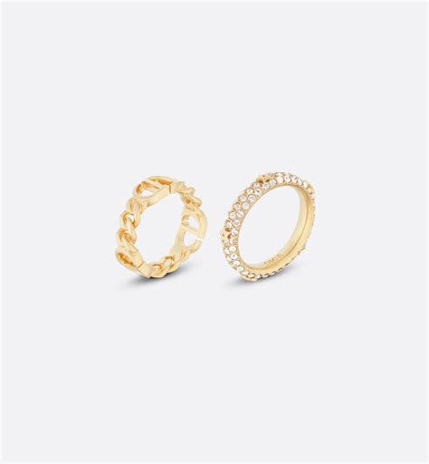 petit cd ring set gold finish metal  white crystals dior