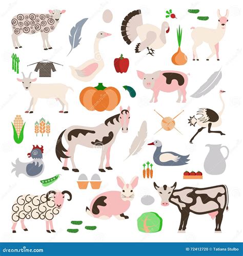 Set Farm Animals and Vegetables Icon Stock Vector - Illustration of