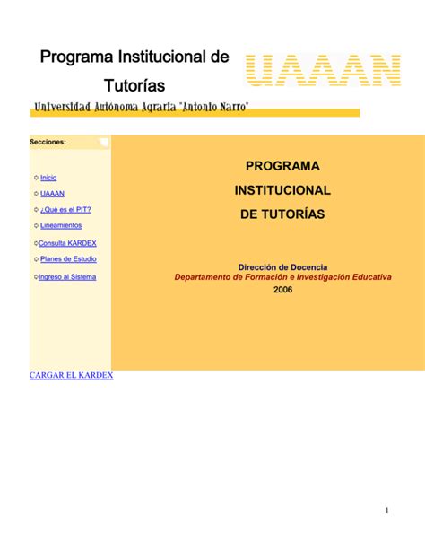 Programa Institucional de Tutorías PROGRAMA INSTITUCIONAL