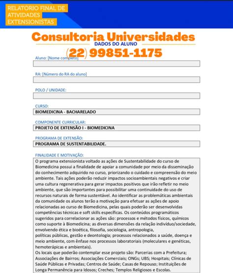 Projeto de extensão I Biomedicina Consultoria Universidades