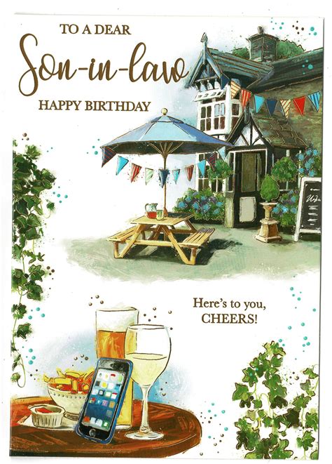 Son In Law Birthday Card Pub Scene Sentiment Verse Foil Finish With