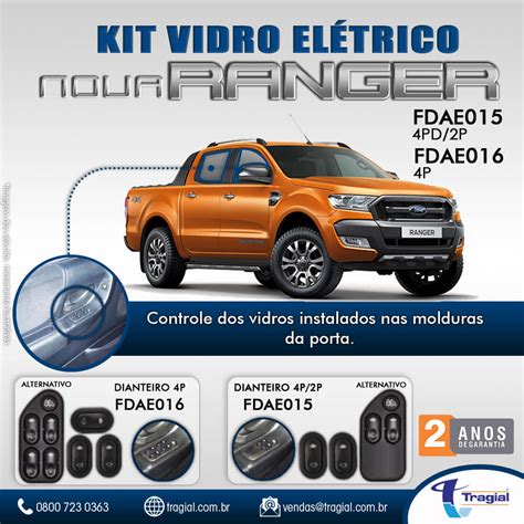 Kit Vidro Elétrico Sistema Antiesmagamento Ford Nova Ranger 2012 em