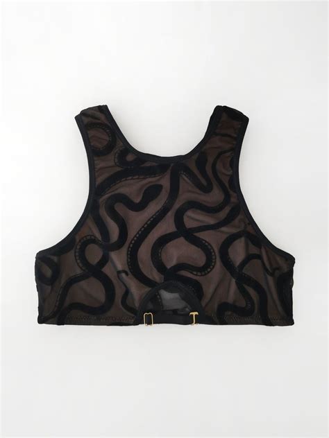 Black Mesh Top And Panties Velvet Snakes Print Underwear Sexy Sheer Lingerie Marina V