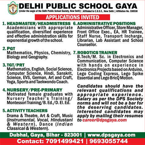 PGT job vacancy at Delhi Public School, Gaya