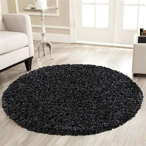 plain  shaggy black circular rugs  dining room
