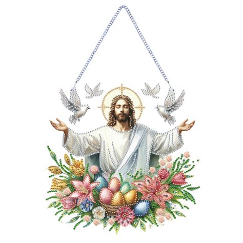 5D DIY Acrylic Jesus Easter Egg Single-Sided Diamond Painting Hanging ...