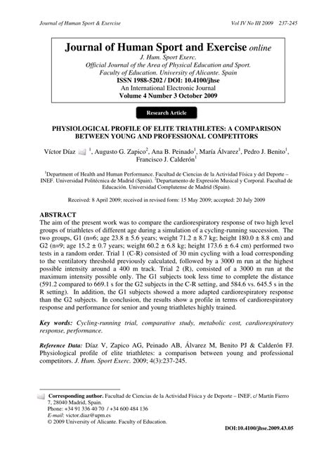 Pdf Physiological Profile Of Elite Triathletes A Comparison Between