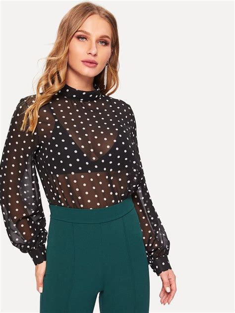 Polka Dot Sheer Chiffon Blouse Sheer Chiffon Blouse Chiffon Blouse