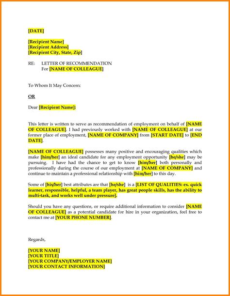 Stunning Letter Of Recommendation Template For Colleague Opening