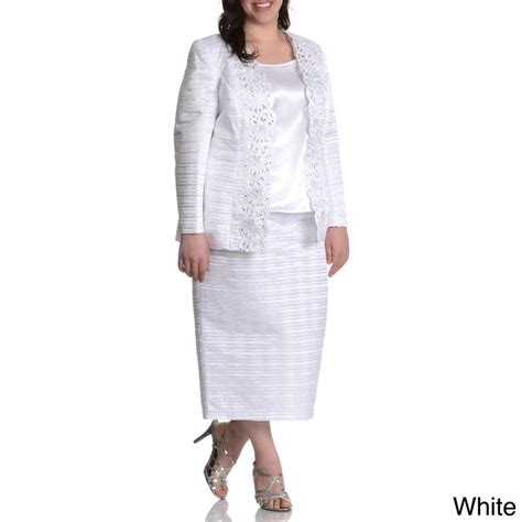 Giovanna Womens Plus Size Textured 3 Piece Skirt Suit White 24w White Skirt Suit Plus