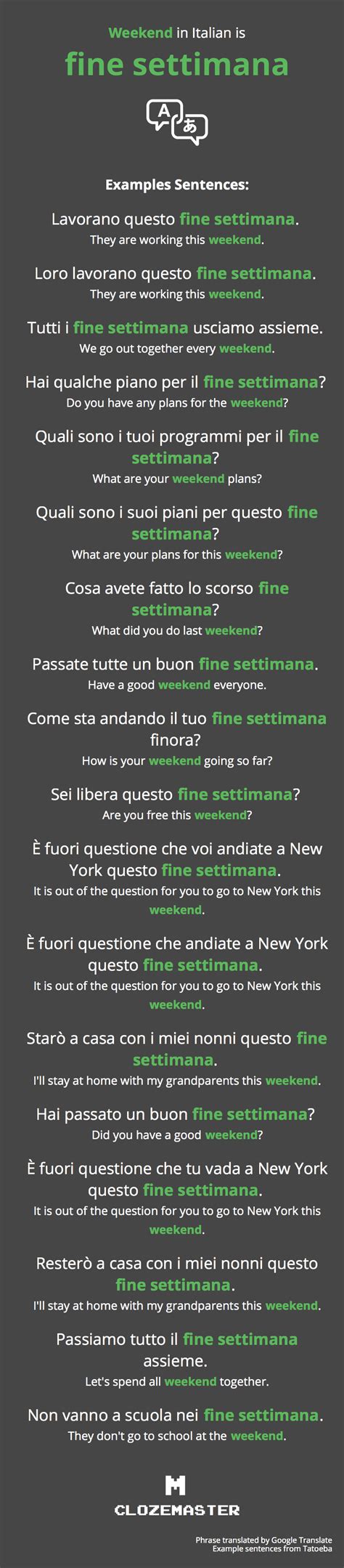 How To Say Weekend In Italian Clozemaster