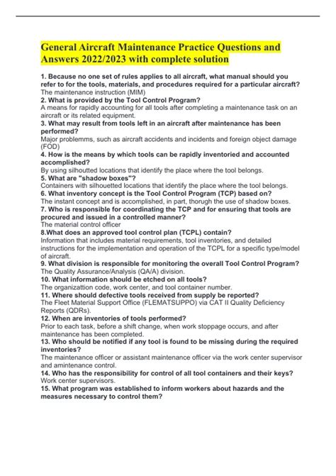 General Aircraft Maintenance Practice Questions and Answers 2022/2023 ...