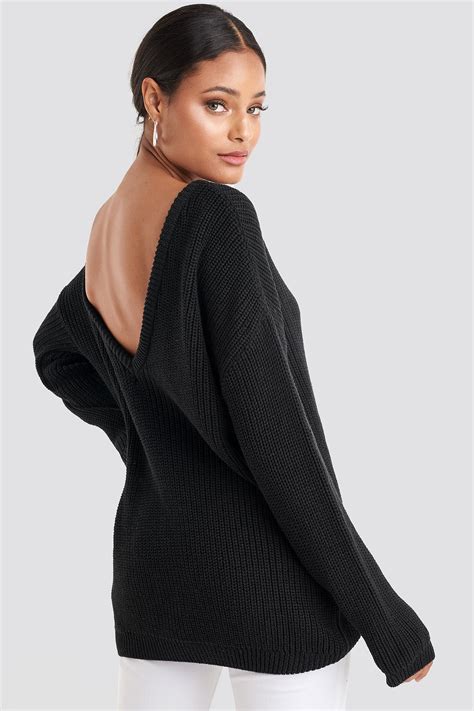 Knitted Deep V Neck Sweater Noir Na Kd