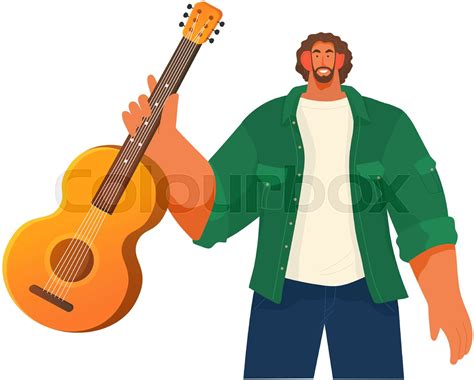 Male Street Guitarist Character Playing Acoustic Guitar Instrument