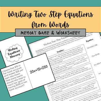writing  step equations  word problems memory game worksheet