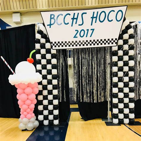 Ice Cream Sundae And Balloon Wall For 50s Themed Homecoming Homecoming