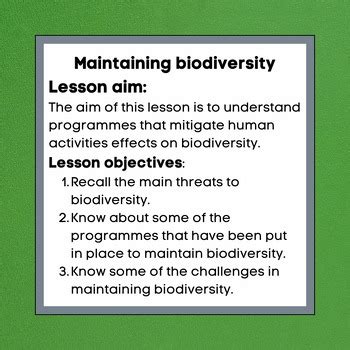 Maintaining Biodiversity By CMGs Science Lessons TPT