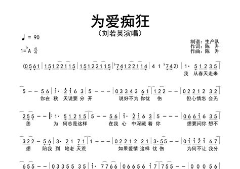 为爱痴狂简谱刘若英歌曲旋律简谱生产队上传 吉他屋乐谱网