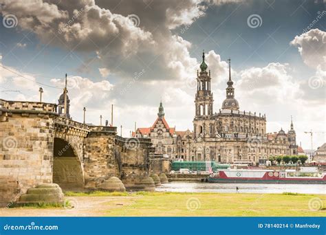 Historic Dresden At The River Elbe Waterfront Editorial Stock Image