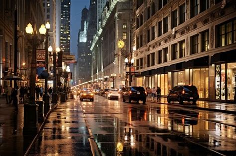 premium photo night view   streets   city  chicago illinois