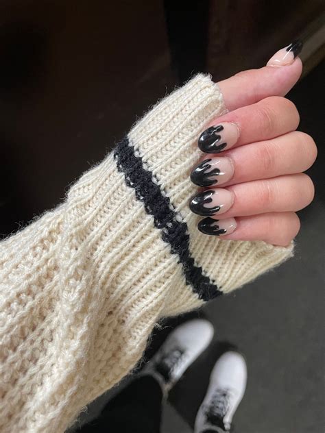 Trippy Black And Nude Press On Nails Black French Tip Fake Etsy