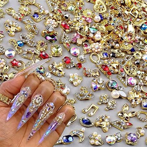 Amazon Pcs Random Gold Nail Charms Luxury Zircon Nail