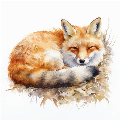 Premium AI Image | Painting of a fox curled up sleeping on a pile of