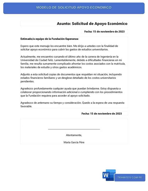 Modelo De Solicitud De Apoyo Económico Word