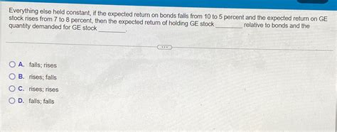 Solved Everything Else Held Constant If The Expected Return Chegg