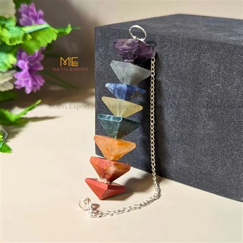 Stone Multicolor Maitri Export Natural Seven Chakra Pyramid Pendulum