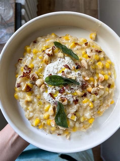 Sweet Corn Risotto With Crispy Sage Pancetta Or Hazelnuts And