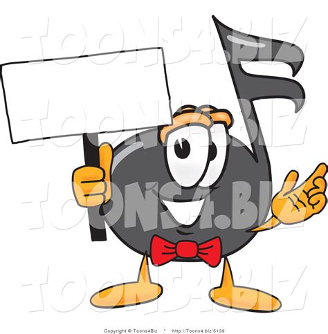 Vector Illustration Of A Cartoon Music Note Mascot Holding A Blank Sign