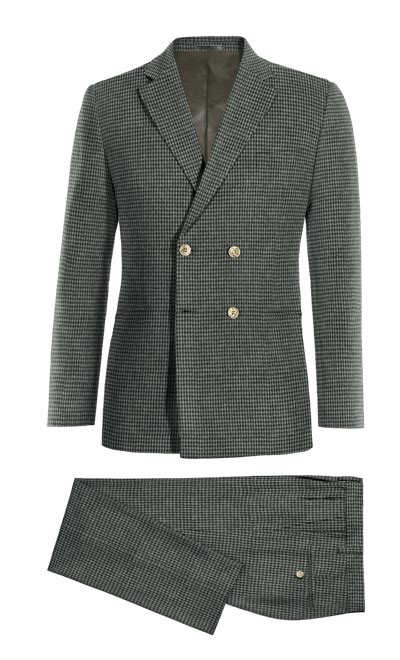 Dark Gray Houndstooth Tweed Double Breasted Suit