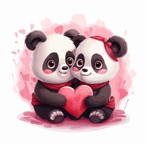 Linda Pareja De Osos Panda Abrazando Ilustraci N Vectorial Vector Premium