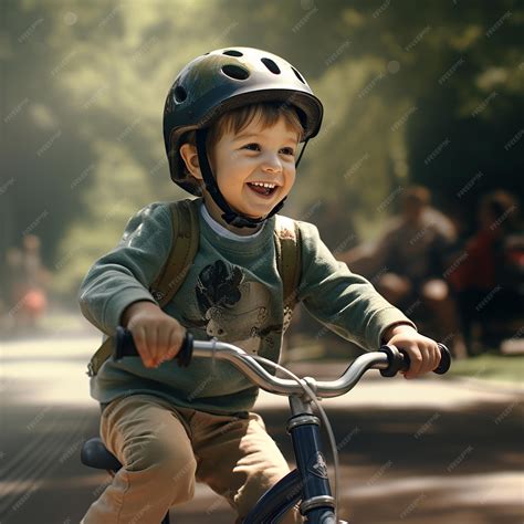 Illustration of A child learning to ride a bike in the park | Premium