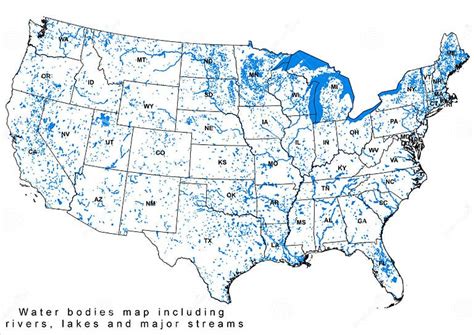 USA United States Water Bodies Rivers Lakes Map HD Stock Illustration ...