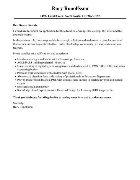 Education Cover Letter Velvet Jobs