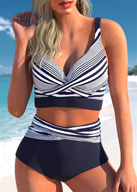 Rotita Criss Cross Navy Striped Bikini Top Rotita Usd