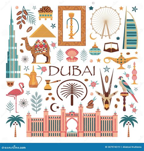 Dubai UAE Travel And Tourism Banner Set 3d Isometric View. Vector