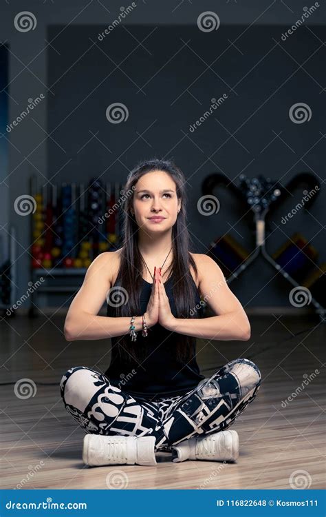 Beautiful Brunette Doing Yoga In The Gym Stock Photo Image Of Brunette Adult