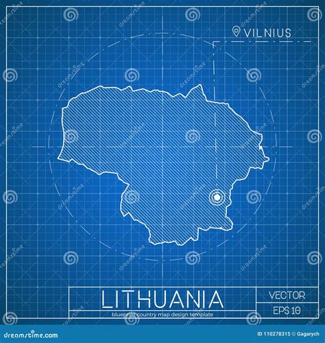 Lithuania Blueprint Map Template With Capital Stock Vector