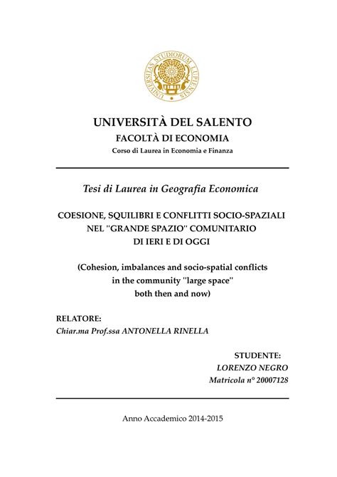 Tesi Universit Del Salento Facolt Di Economia Corso Di Laurea In