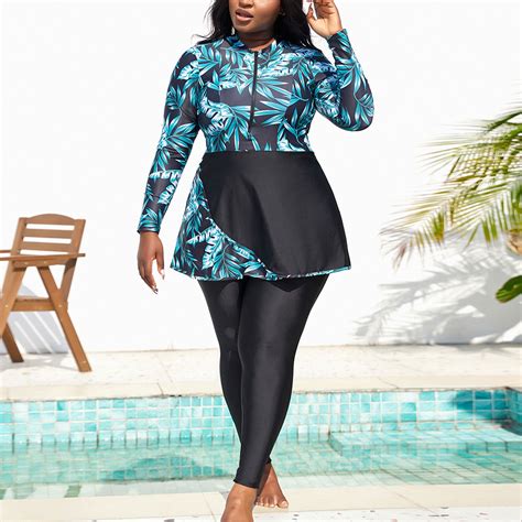 Aboser Women 2 Piece Rash Guard Plus Size Long Sleeve Bathing Suit Full