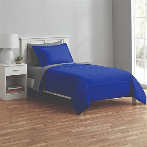 Mainstays 5 Piece Reversible Bed In A Bag Comforter Set With Sheets Blue Twin Xl